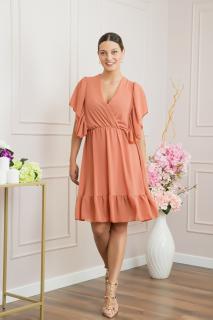 Rochie orange piersica cu volane si maneci fluture