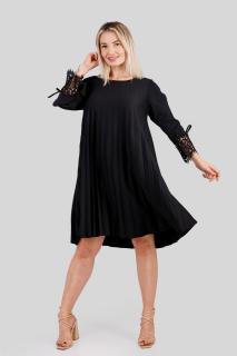 Rochie plisata neagra cu insertie de dantela