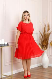 Rochie plisata rosie cu cordon in talie