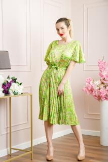 Rochie plisata satinata verde praz cu imprimeuri mandala