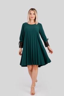 Rochie plisata verde cu insertie de dantela