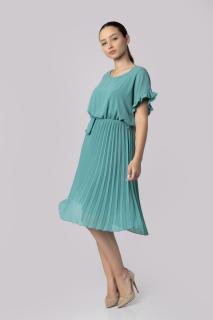 Rochie plisata verde mint cu cordon in talie