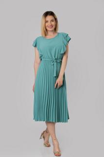 Rochie plisata verde mint cu volane pe maneci