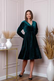 Rochie plus size Eveline din catifea verde cu strasuri