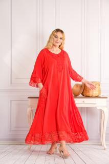 Rochie rosie boho chic cu buzunare din dantela