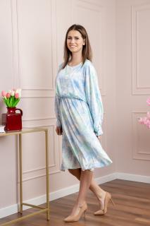 Rochie satinata cu imprimeuri florale bleu