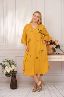 Rochie tip camasa galbena boho chic cu aplicatie pisica