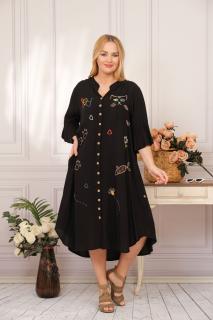 Rochie tip camasa neagra boho chic cu aplicatie pisica