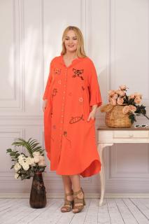 Rochie tip camasa orange boho chic cu aplicatie pisica