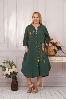 Rochie tip camasa verde boho chic cu buzunare laterale