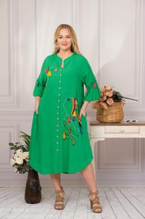 Rochie tip camasa verde smarald boho chic cu buzunare laterale