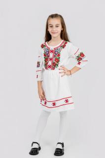 Rochie traditionala alba pentru fetite cu motiv floral multicolor Anais 02