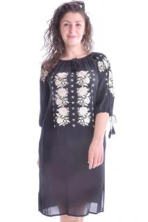 Rochie traditionala neagra cu motiv floral crem Sofia