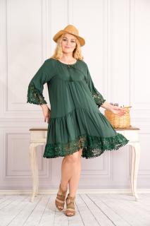 Rochie verde boho chic cu aplicatie din dantela si volane