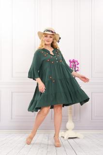 Rochie verde boho chic cu aplicatie florala cusuta