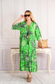 Rochie verde boho chic cu imprimeuri florale mov