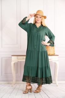 Rochie verde boho chic cu volane si dantela