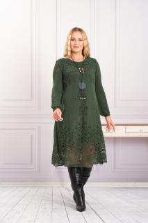 Rochie verde boho chic tricotata cu detaliu perforat