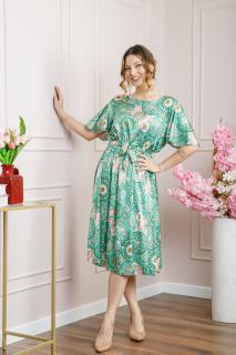 Rochie verde deschis cu imprimeuri mandala si volanas la maneci