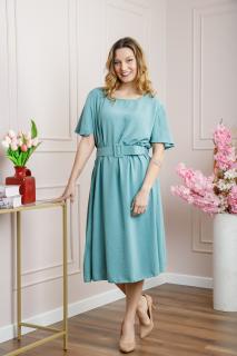 Rochie verde mint cu maneci scurte si centura in talie