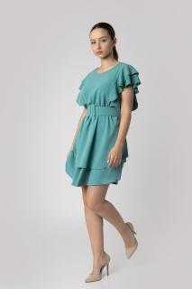 Rochie verde mint cu volane si centura in talie