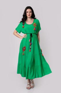 Rochie verde smarald boho chic cu snur si ciucuri