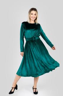 Rochie verde smarald din catifea cu centura in talie