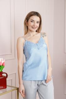 Top bleu cu aplicatie din dantela pe bust