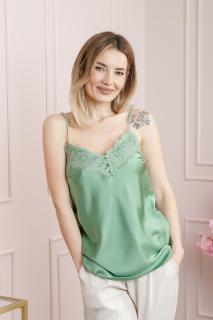 Top verde mint cu aplicatie din dantela pe bust