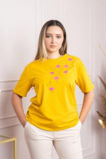 Tricou galben casual cu imprimeu floral roz