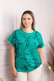 Tricou verde cu strasuri si imprimeu grafic bleumarin