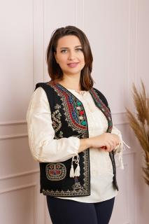 Vesta traditionala neagra cu broderie florala multicolora Alina 03