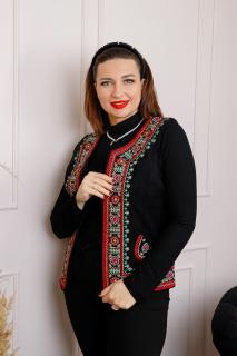Vesta traditionala neagra cu broderie florala multicolora Emanuela 02