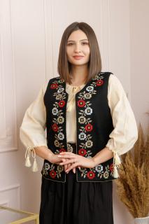 Vesta traditionala neagra cu broderie florala multicolora Ivona