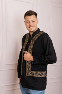 Vesta traditionala neagra cu broderie geometrica crem Ilie