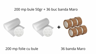 pachet 200 mp folie cu bule 50 gr + 36 buc banda Maro