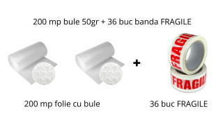 pachet 200 mp folie cu bule 50 gr + 36 buc FRAGILE