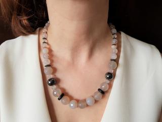 Colier cu agate, hematite si cuart rutilat