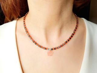 Colier cu cuart cherry si hematit, pandantiv cuart cherry floricica