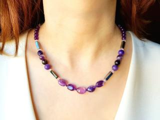 Colier cu jad violet, ametist si hematit