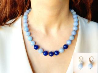Set colier si cercei cu jad bleu si jad safir