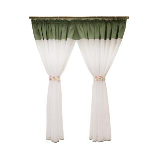 Perdea Velaria in alb cu banda verde, 140x150 cm