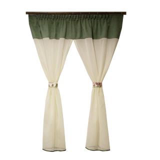 Perdea Velaria voal crep ivoire banda verde, 140x155 cm