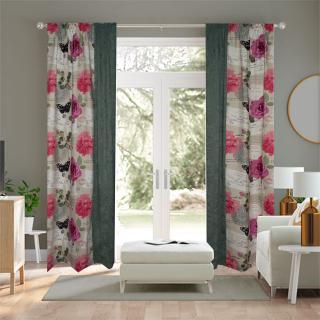 Set draperii floral cu fluturi, 1 120x260 cm