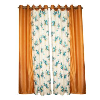 Set draperii Velaria cu flori turquoise si parte caramizie, 280x225 cm