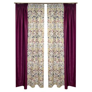 Set draperii Velaria floral cu parte mov, 2x175x260 cm