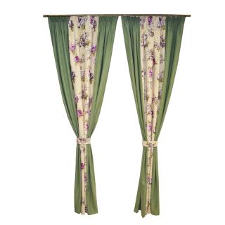 Set draperii Velaria floral mov cu verde, 2x175x245 cm