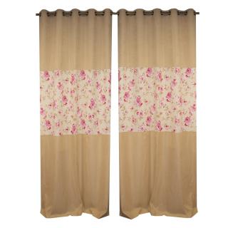 Set draperii Velaria flori roz si 2 parti de culoare bej, 2 135x280 cm