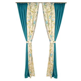 Set draperii Velaria flori turcoaz, 2x170x265 cm