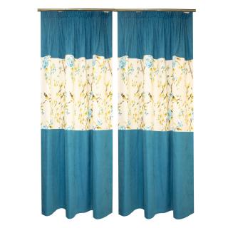 Set draperii Velaria turcoaz cu imprimeu, 2x175x190 cm